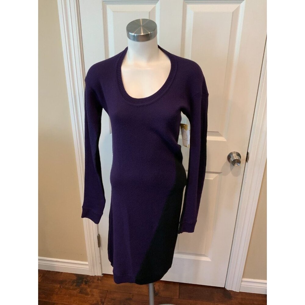 McQ Alexander Mcqueen Purple & Black 100% Wool Sweater Dress, Size L